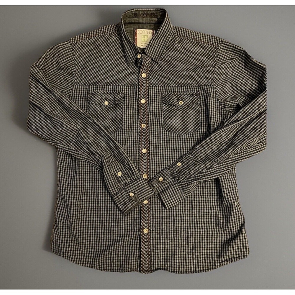 Ecoths Long Sleeve Button Up Shirt Blue Checkered Button Up Large Damaged JBHS